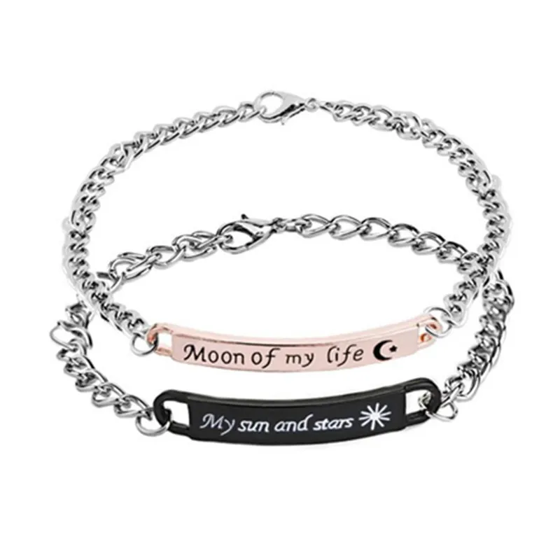 

2018 New Arrival Fashion Lover Bracelet moon of my life my sun and stars Letter Bracelet Wholesale 12pairs/lot