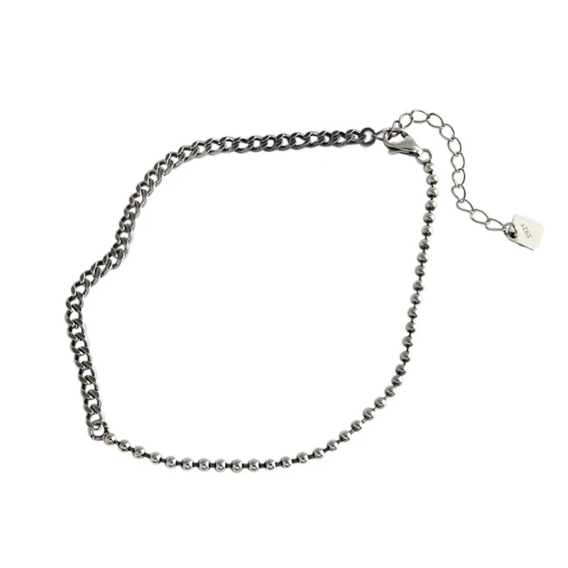 1pc Silver Ф. И. Н. С. Античное серебро 925 ножной браслет Сандалии Босиком из бисера звено цепи 925 пробы Серебряные ножные браслеты для женщин - Окраска металла: 1pc Silver