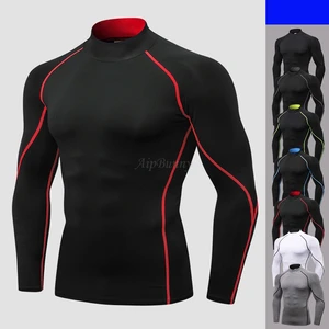 Футболка мужская осенняя, теплая, с высоким воротом, для бега, занятий спортом, топы для фитнес-тренировки