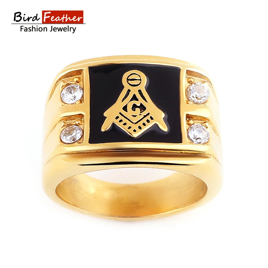 Мужские кольца из нержавеющей стали стразы желтого цвета масонские Свадебные