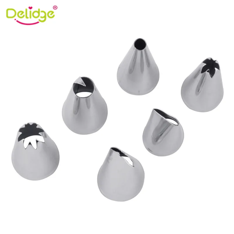 Delidge 6PCS Stainless Steel Cream Nozzle Mouth Jam Tip Set Cake Decorating Pastry Piping Flower Baking Tool | Дом и сад