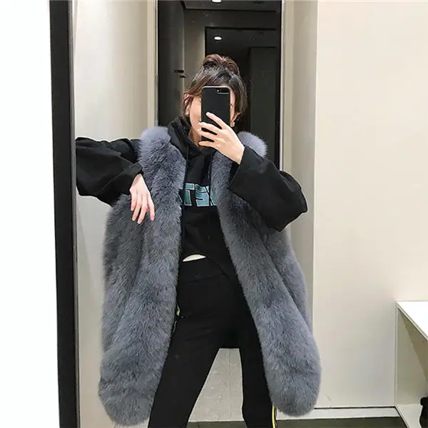 Royal blue Tatyana furclub новые зимние куртки женские длинные жилеты из лисьего меха топы из натурального Лисьего меха модные уличные повседневные меховые жилеты - Цвет: Royal blue