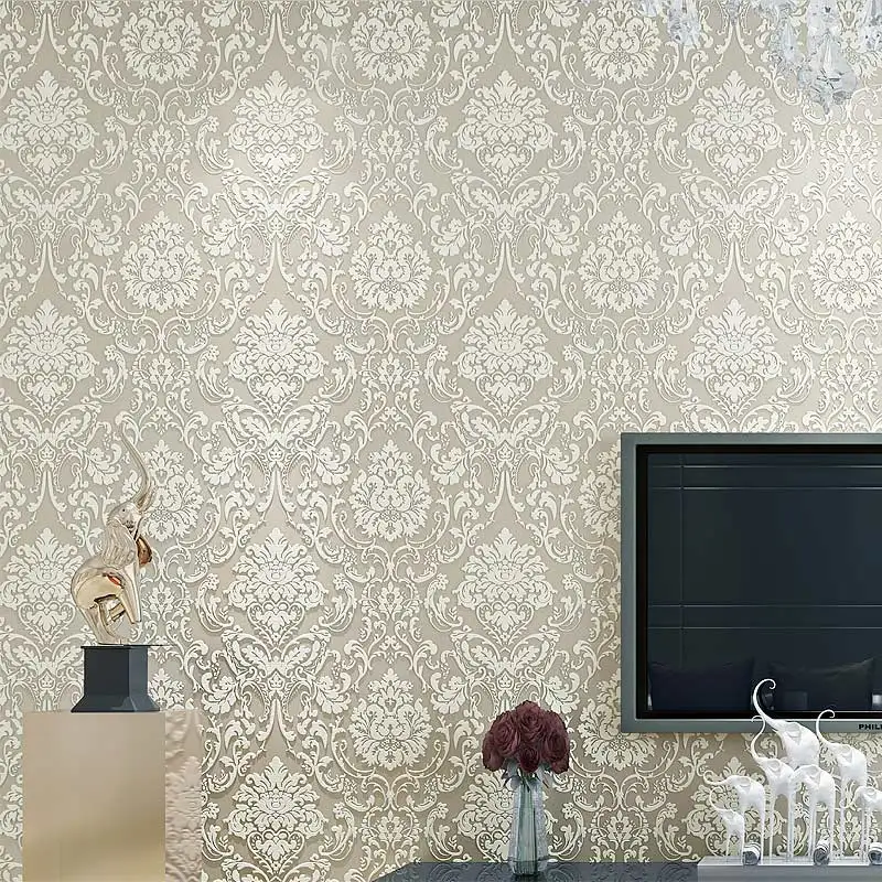 Европейский Стиль Роскошные Дамаск 3D тиснением нетканые стекаются стены Бумага