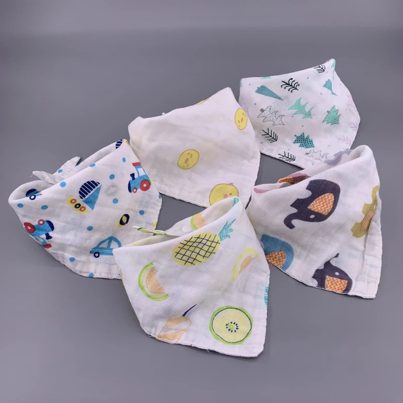 5pcs/lot Musiln Cotton baby bibs 4 layers Girls Boys Babador Bandana Bibs Bebe Triangle Feeding Burp Cloth Collar Scarf | Детская одежда