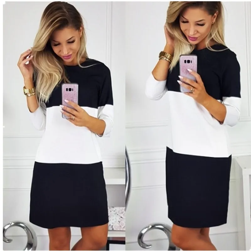 LOSSKY женское сшитое Повседневное платье, сексуальное облегающее платье с круглым вырезом и длинным рукавом, женские осенние свободные мини-платья