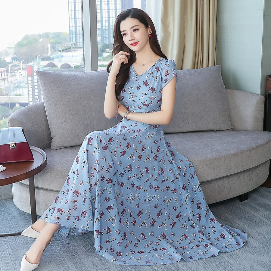 Шифоновое Пляжное Платье макси с цветочным принтом элегантные женские вечерние