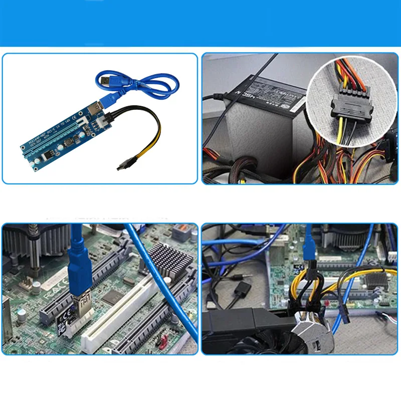 VER007 PCIE X1 к X16 Riser Card PCIe USB 3 0 удлинитель SATA 6Pin 4Pin Molex для Биткоин Майнер| |