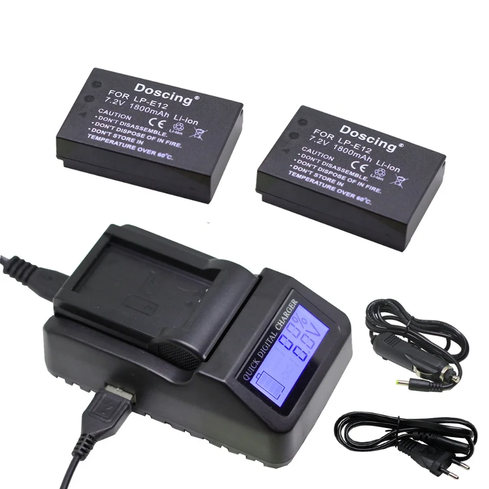 2 шт. LP E12 LPE12 аккумуляторы + ЖК USB быстрое зарядное устройство для Canon M 100D Kiss X7 Rebel SL1