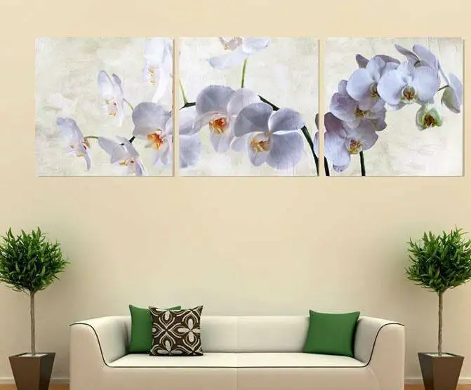 3 панели стены искусства моли изображение орхидеи картина маслом холст без рамки