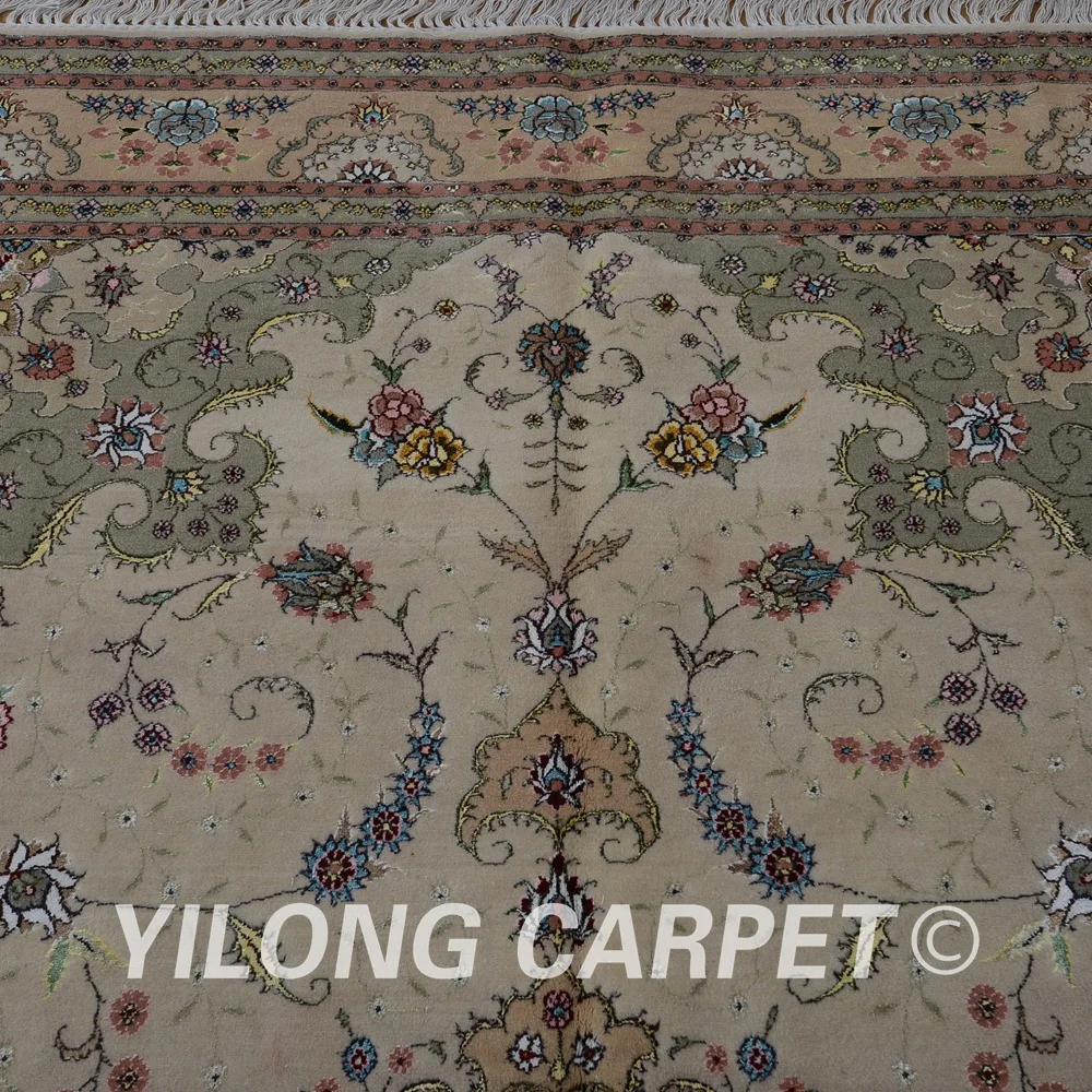Восточные шерстяные коврики Yilong 6 'x 9' с ручным узлом бежевые толстые
