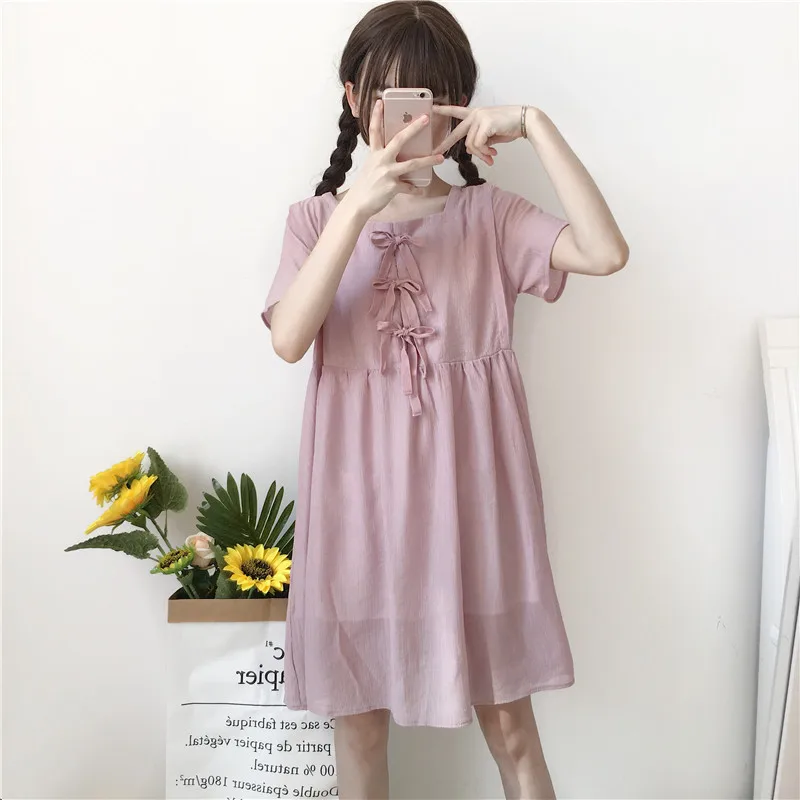 2019 женские платья Япония Kawaii Ulzzang Новое повседневное свободное платье милые