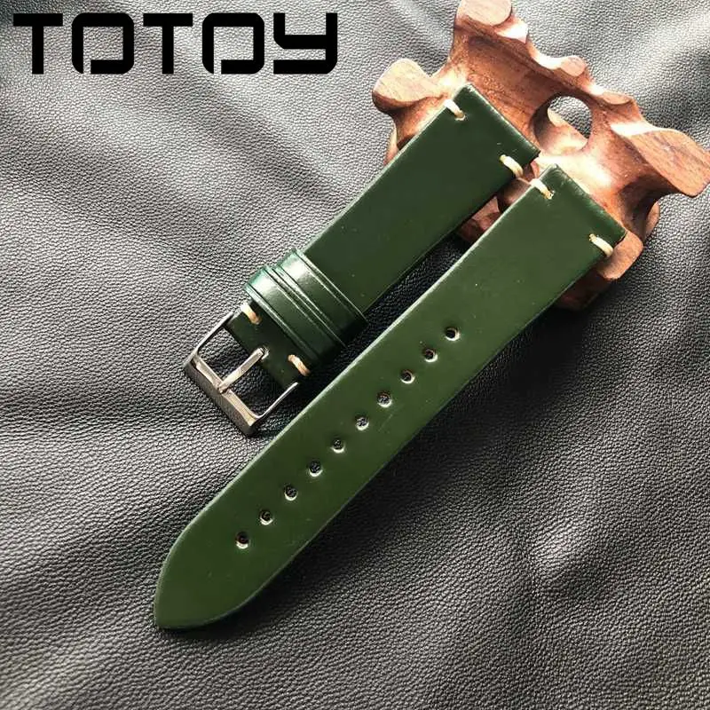 TOTOY ручной работы лошадь хип кожаный ремешок 18 мм 19 мм 20 мм 21 мм 22 мм кожаный мужской Ветер Ретро ремешок для часов, зеленый черный коричневый ремешок для часов
