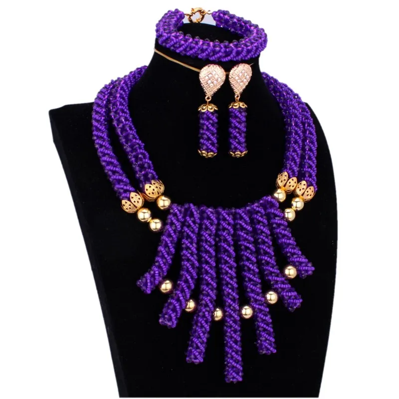 Fine Jewelry Sets For Women High Quality Jewellery Set African Bridal Beads Set Purple Bridal Necklace Luxury Free Shipping 2018