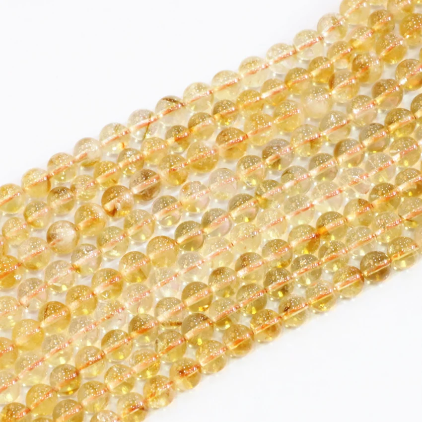 New Fashion Natural Stone Crystal Loose Bead Smooth Yellow 6mm 8mm 10mm Women Charms Round Beads For Jewelry Making 15inch B3293