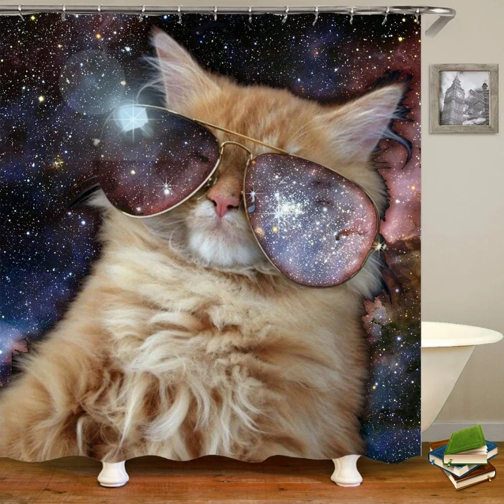 Занавеска для душа Galaxy Cat забавная космическая занавеска ванной комнаты с