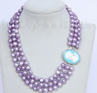 

Барокко 16 "-18" 3 ряда 9 мм Лавандовый жемчуг ожерелье застежка в виде раковины j10083 Заводская оптовая цена женский подарок Слово ювелирные изде...