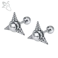 zs stainless steel stud earrings 1 piar triangle earring ear cartilage piercing jewelry for women mens punk hiphop earrings