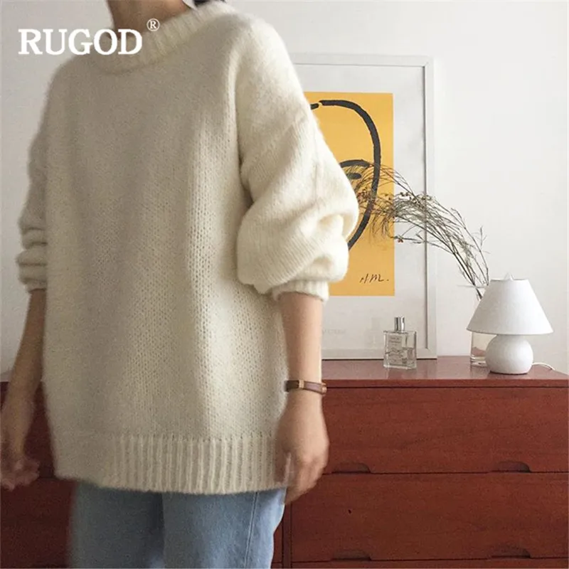 Женский плотный теплый свитер RUGOD повседневный однотонный пуловер с круглым