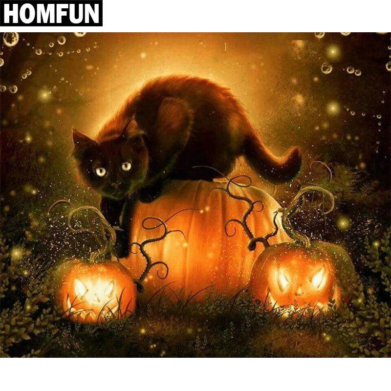 HOMFUN Full Square/Round Drill 5D DIY Diamond Painting &quotHalloween cat&quot 3D Embroidery Cross Stitch Rhinestone Home Decor | Дом и сад