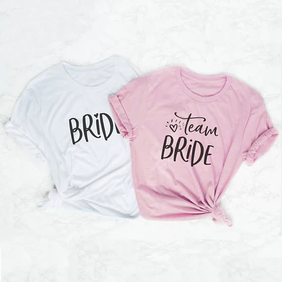 Команда Невесты пара футболка хлопок Графический слоган Топы camiseta rosa feminina отряд