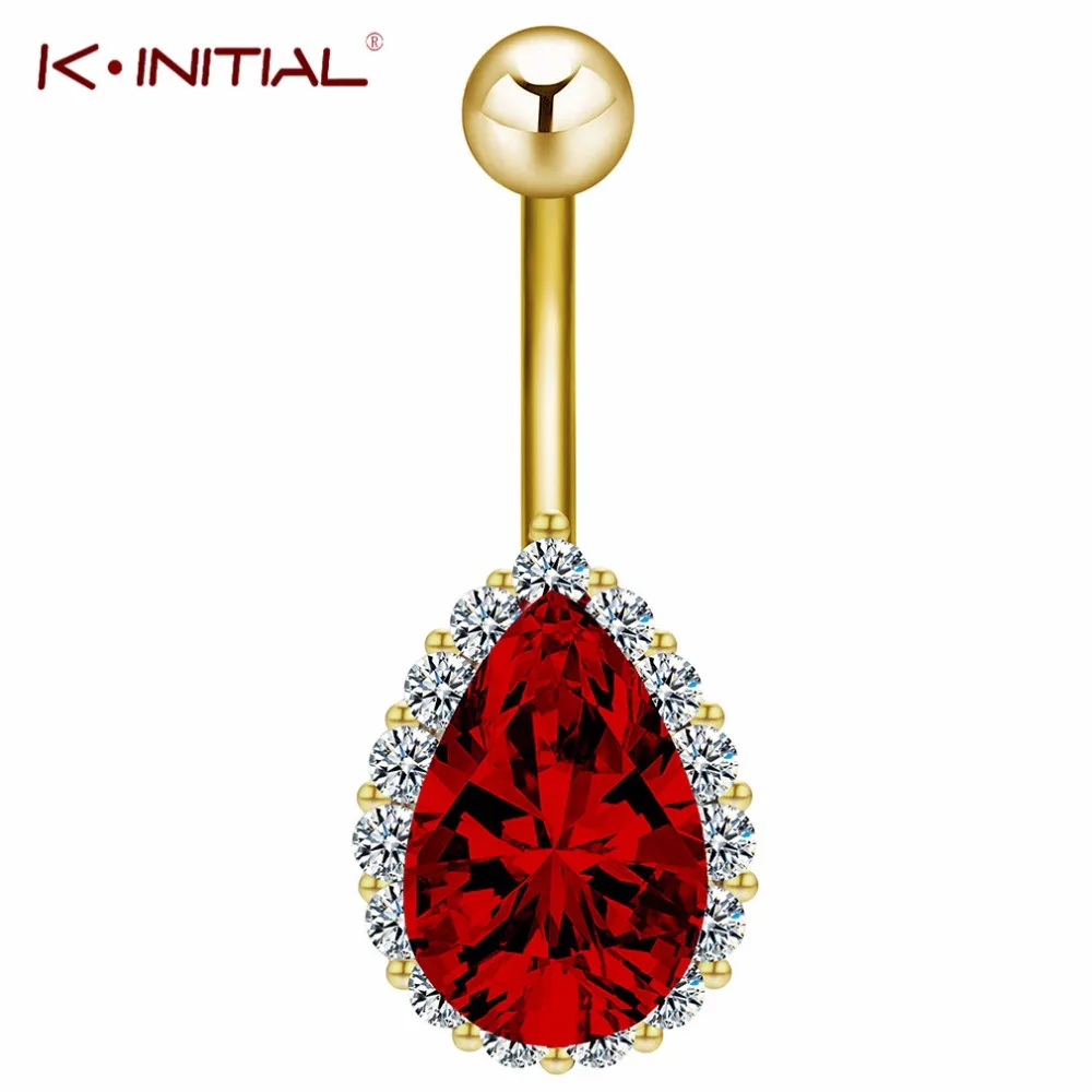 Kinitial Мода капли воды циркон пупка для пирсинга из хирургической стали кольца