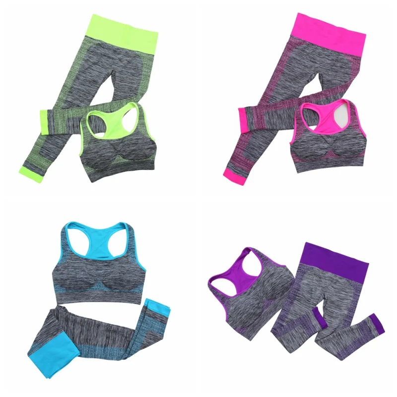 

2 Pcs Women Yoga Sets Leggings Set Gym Workout Sports Wear Running Fitness Seamless Sport Bra Vest+Pants