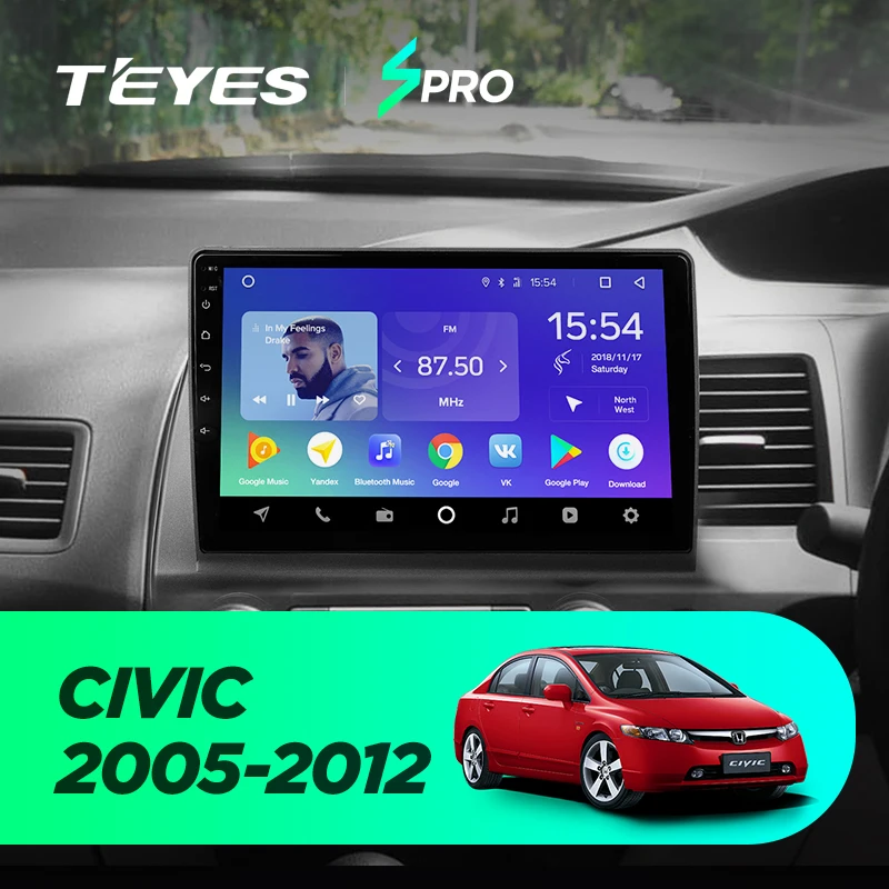 TEYES SPRO Штатная магнитола для Хонда Цивик 8 Honda Civic 8 FK FN FD 2005 2008 2009 2010 2012 Android 8.1, до 8-ЯДЕР, до 4+ 64ГБ 32EQ+ DSP 2DIN автомагнитола 2 DIN DVD GPS мультимедиа автомобиля головное устройство