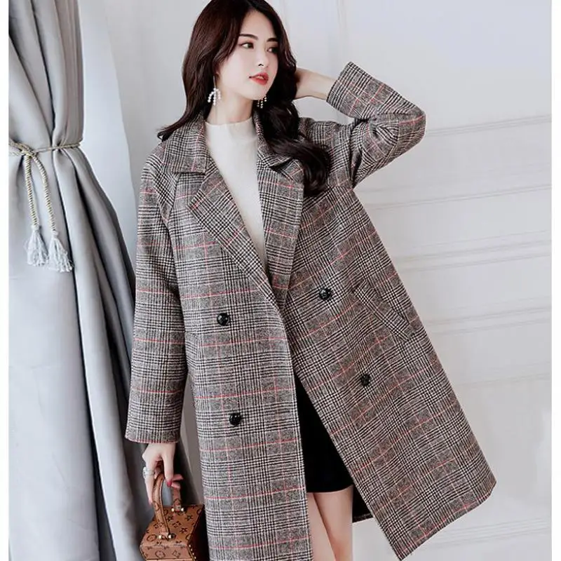 

splice Spring Autumn Women's Wool Coat New Fashion Long Woolen Coat Single Breasted Slim Type Female Autumn Winter Wool Coats L