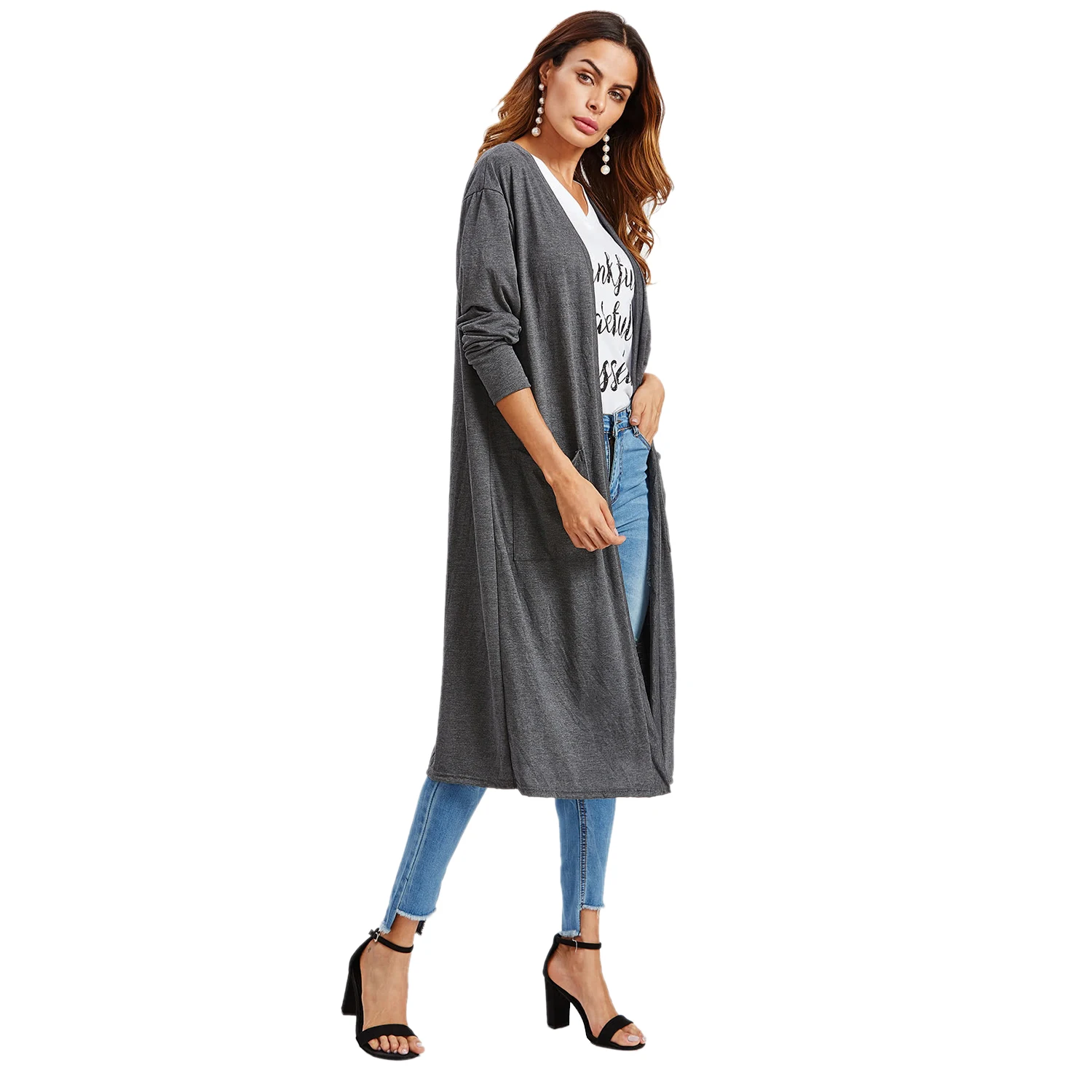 Женская новая модная верхняя одежда с длинным рукавом кнопка назад Кардиган