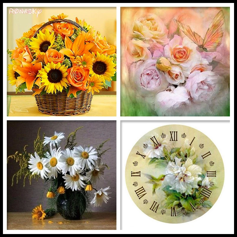 5D DIY Diamond mosaic diamond embroidery pink flowers embroidered Cross Stitch Home decoration Gift christmas RONASKY3536 | Дом и сад