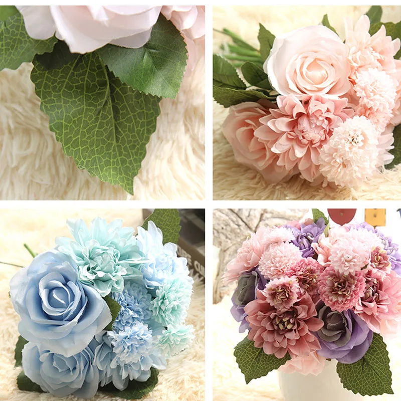 

Colorful Artificial Rose Flower Bouquet Garden Plant Flower For Wedding Home Decoration DIY Decor