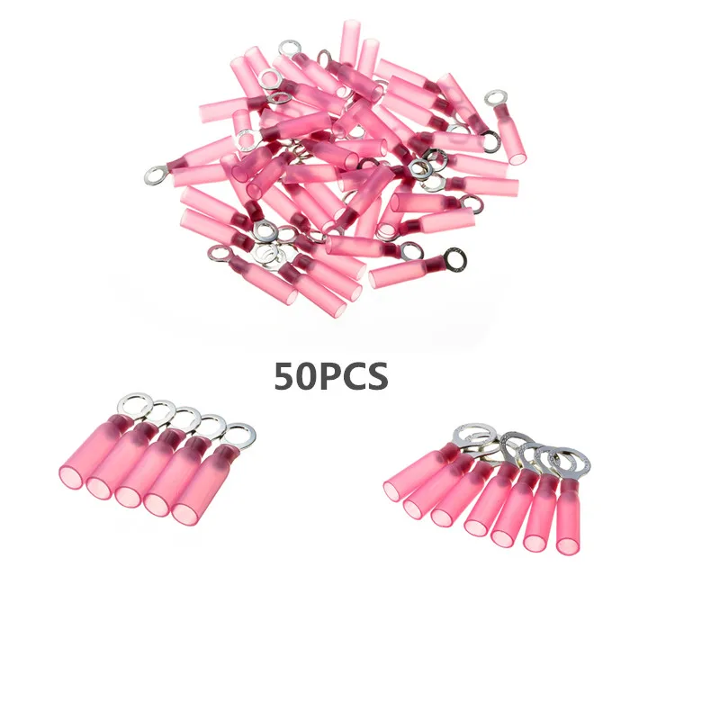 50Pcs Red M6/M8/M5 Copper+PE Heat Shrink Ring Terminals Insulated
Electrical Wire Cable Connectors 3 Size For automobile