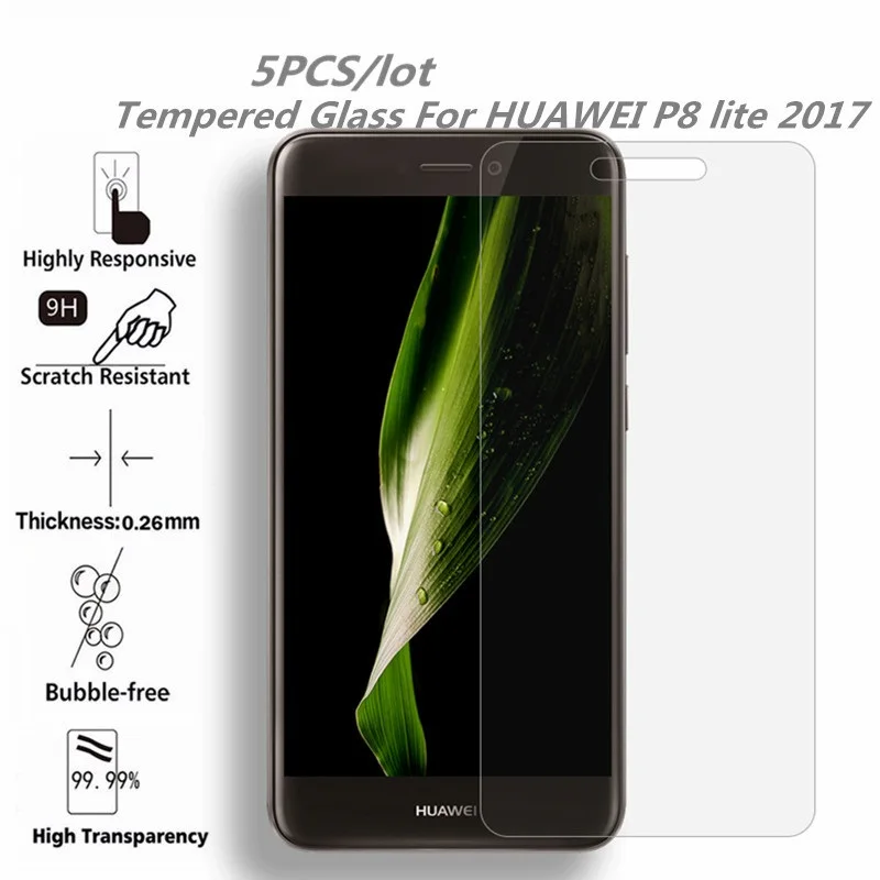 5 шт./лот закаленное Стекло для HUAWEI P8 Lite2017 покрытие экрана защитные смартфон