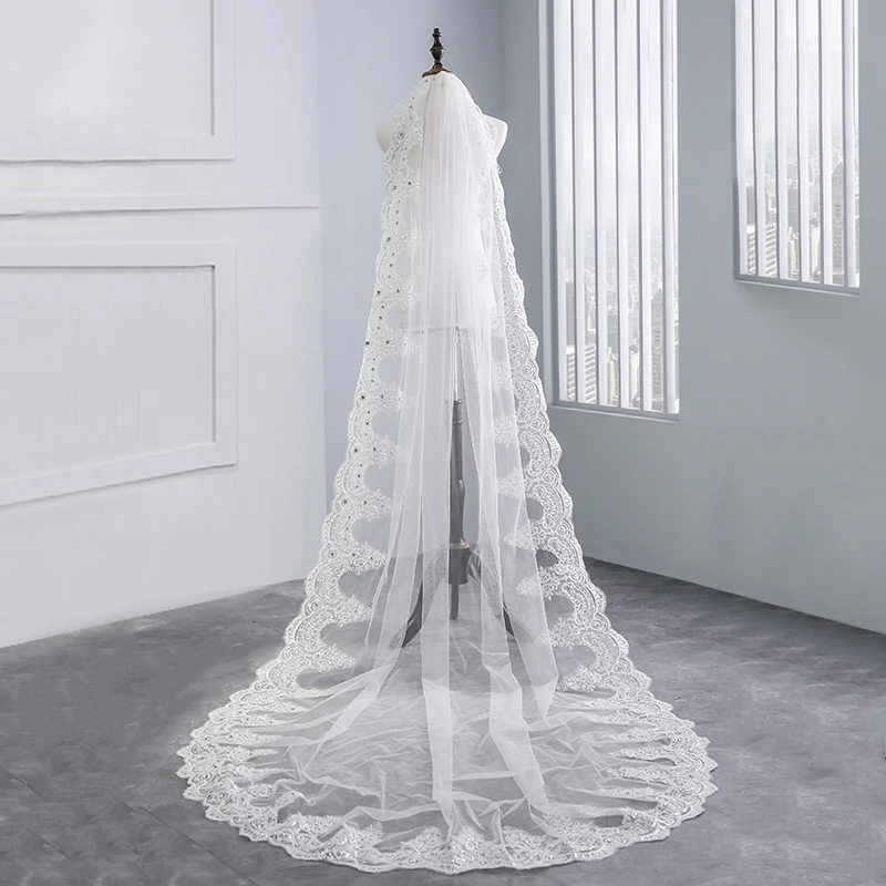 3 м свадебная Фата с расческой два слоя собор Длина кружево фата кружевными