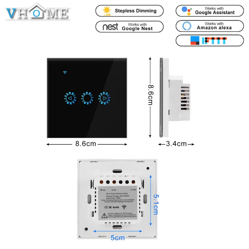 Vhome сенсорный выключатель света ЕС/Великобритания Wifi затемнения настенный