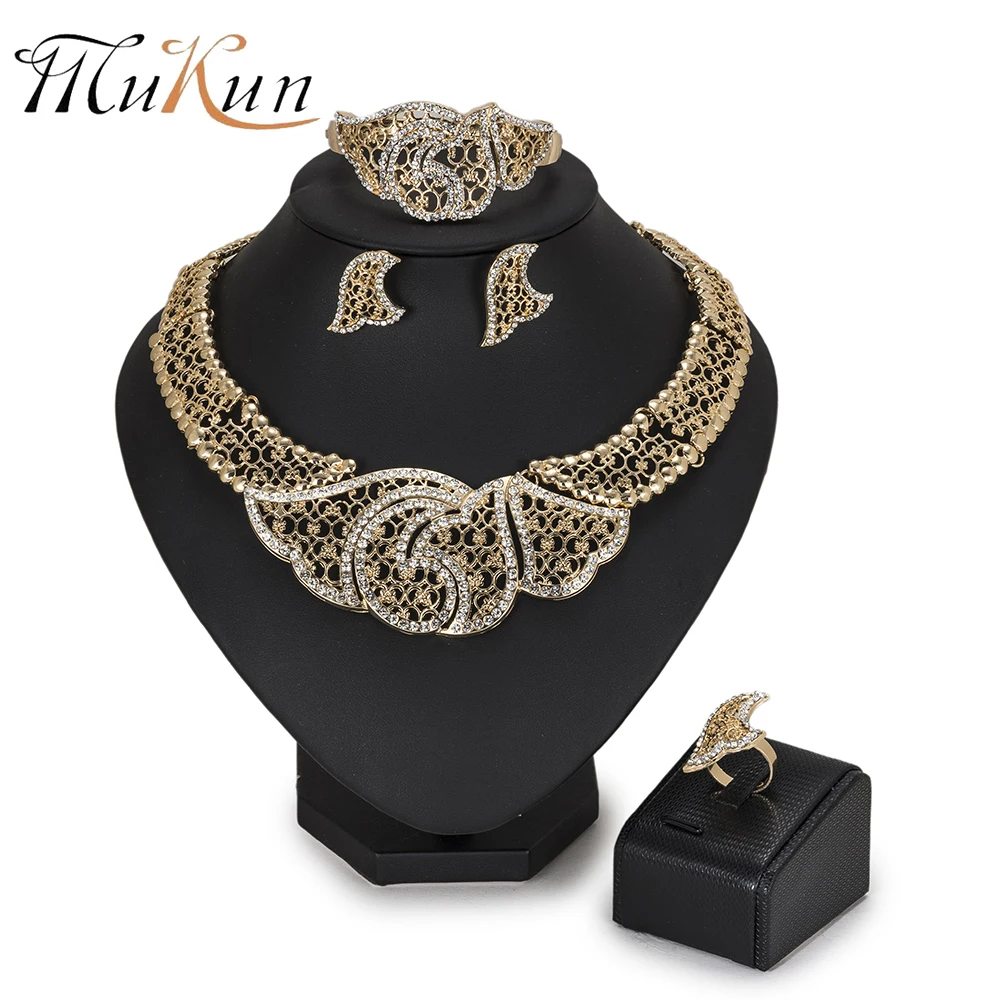 MUKUM fashion African beads brand jewelry sets Wholesale Dubai gold color woman accessories jewelry set for Women costume design