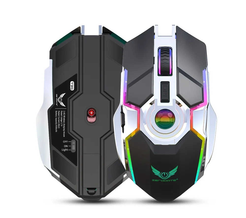 Zerodate T30 перезаряжаемая 2,4 ГГц Беспроводная мышь эргономичная RGB подсветка ноутбук мышь для ПК