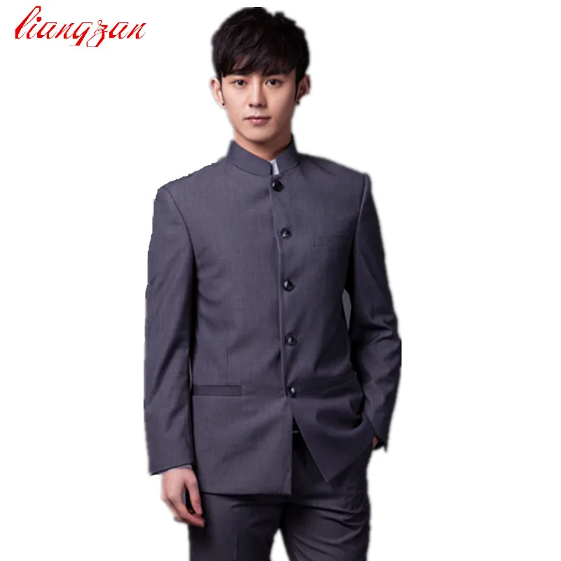 (Пиджак + брюки) мужской костюм с китайской туника приталенный хлопковый для