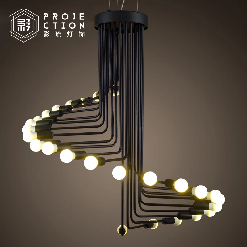 安い アメリカの錬鉄製ロフトレトロバースパイラル階段ペンダントランプ中断照明器具e27 110-240ボルト