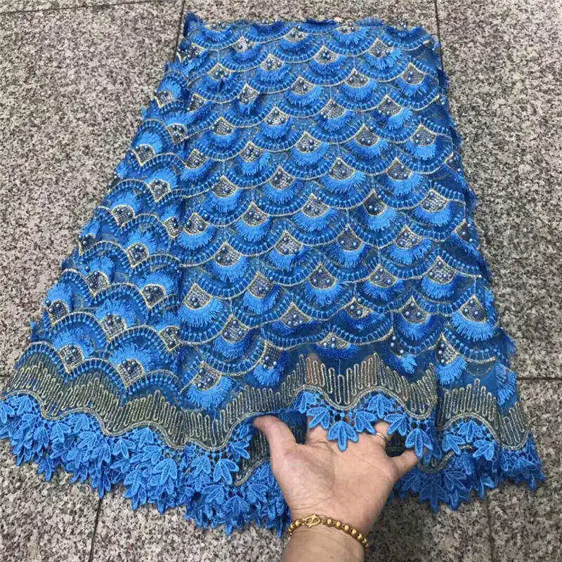 Blue Color African Beaded Lace Fabric 2018 Top Quality Material French Nigerian Tulle Mesh Fabrics 30 | Дом и сад