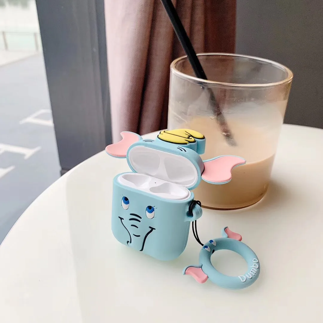 Cute 3D Dumbo Flying Elephant Silicone Wireless Earphone case For Apple AirPods Box Headset Fundas Lanyard DOLL for box |