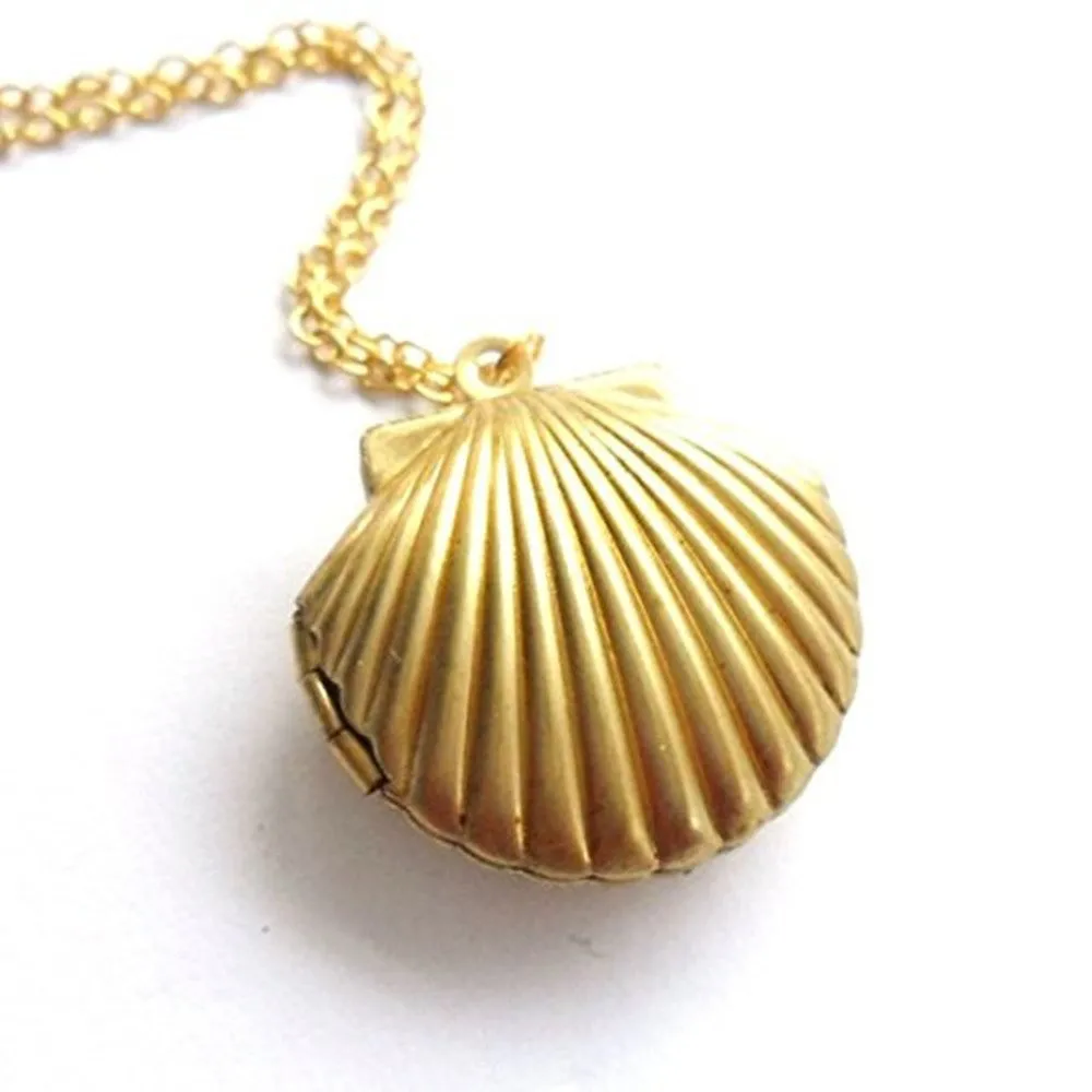 Seashell медальон кулон золотой золото латунь ожерелье из морской раковины