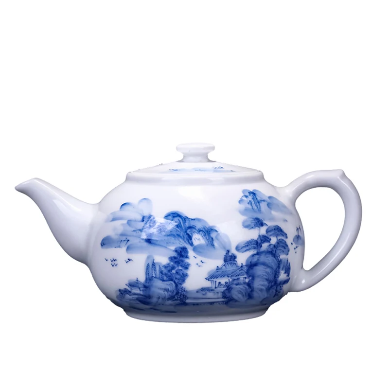 

300ml Boutique Jingdezhen Blue and White Porcelain Landscape Teapot Brew Tea Maker Ceramic Kung Fu Tea Set Tea Pot Coffee Kettle