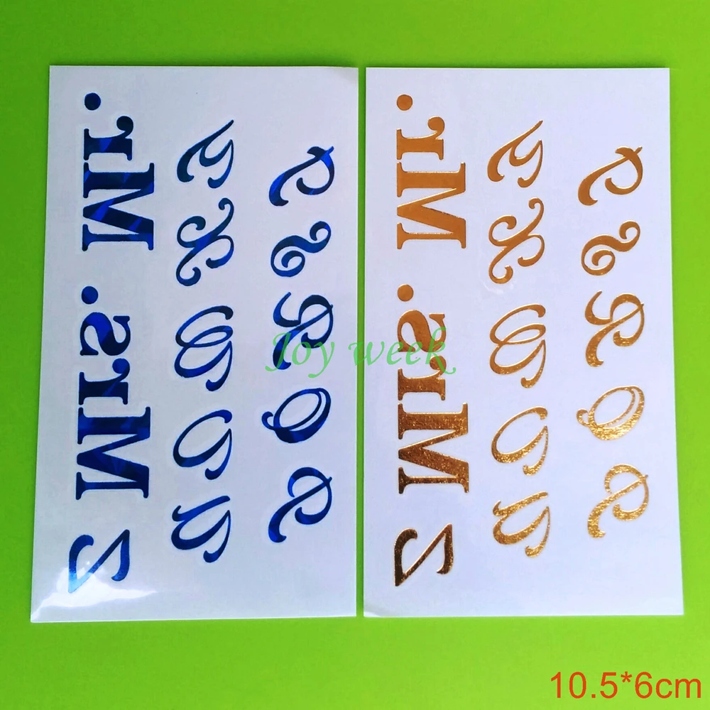 

Waterproof Temporary Tattoo Sticker gold or metal blue English alphabet tatto golden flash tatoo fake tattoos for men