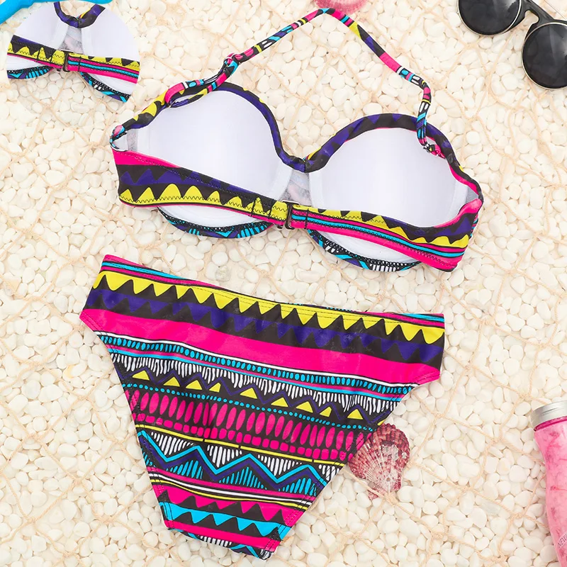 Висит Шеи Многоцветная Сексуальное Бикини Set Beach Купальник Из Двух Частей Печати