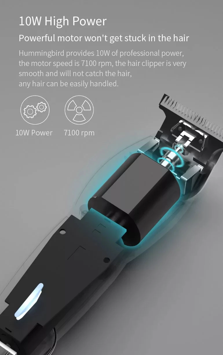 Профессиональная электрическая машинка для стрижки волос Xiaomi ENCHEN Hummingbird, 10 Вт, 110 В-240 В, низкий уровень шума, перезаряжаемый мужской триммер с 3 гребнями для волос