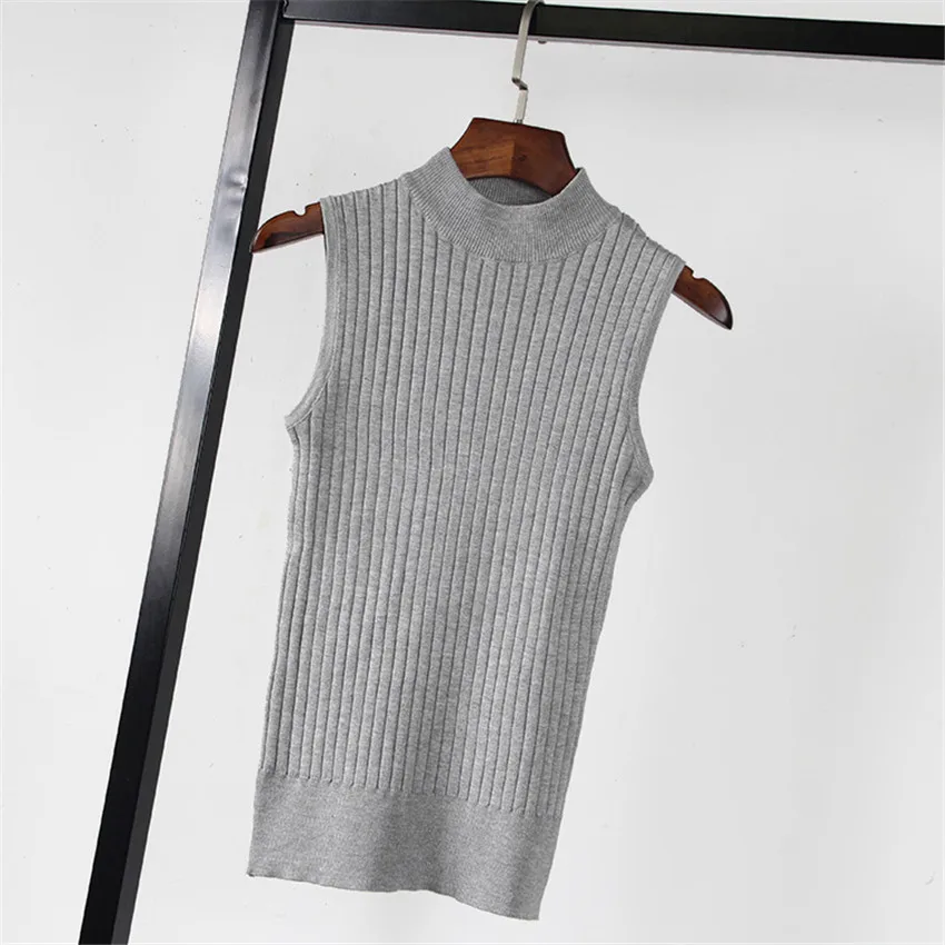 grey sleeveless 6 цветов,, Летняя трикотажная футболка, топ, тройники, женские, короткий рукав, одноцветные футболки, топы, мода, тонкий трикотаж, пуловер, футболка - Цвет: grey sleeveless