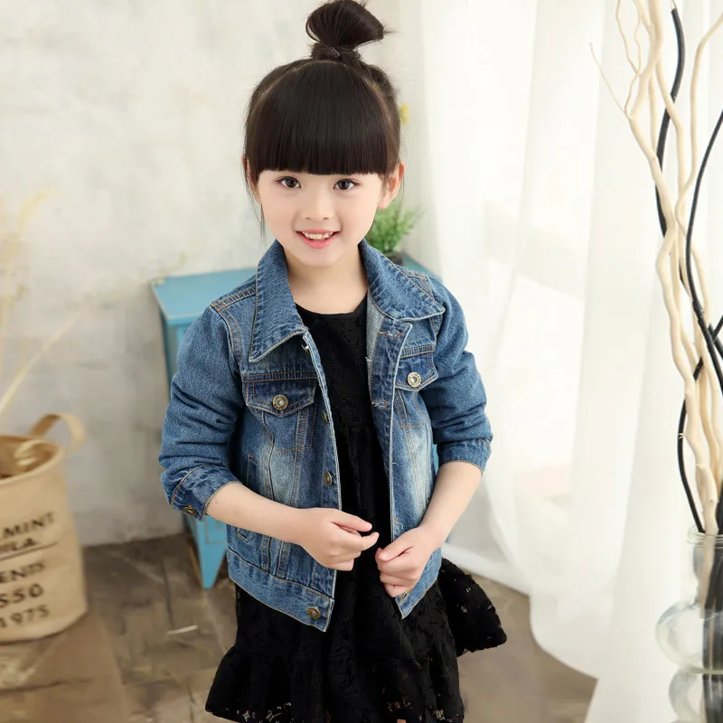 2017 new spring children's jacket casual boy jeans jackets long sleeve girls outerwear washed denim DQ549 | Детская одежда и