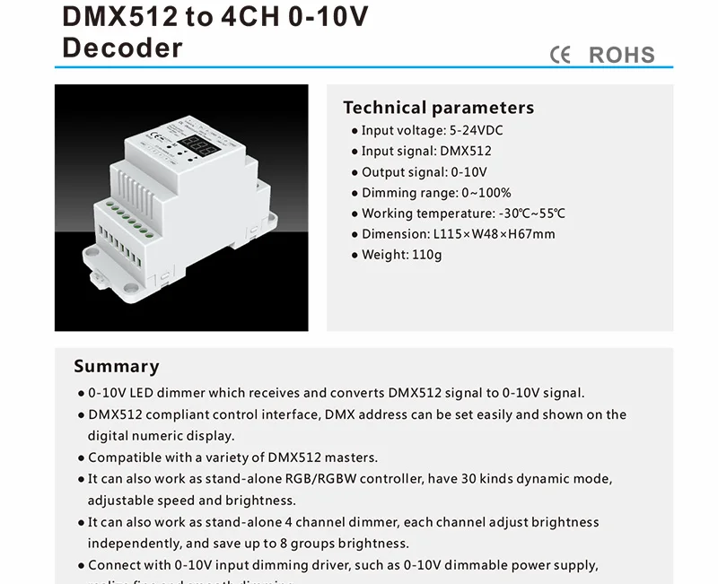 DL 4 канала DMX512 к 1-10 В/0-10 В декодер; DC5-24V вход; 4CH 20mA/CH 10 В ШИМ dmx-декодер установки DMX адрес трек Тип