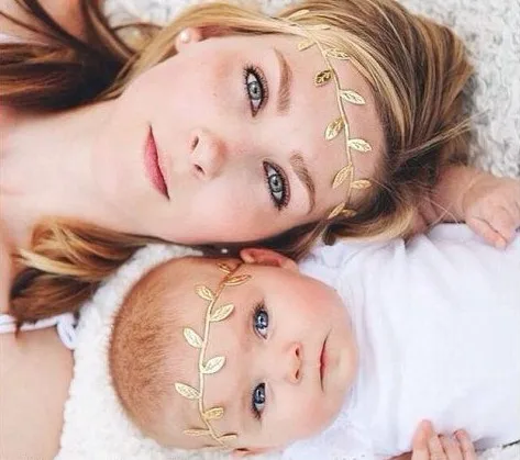 New Gold and Silver Leaves Girl Headband Parent-child Ladies Kids Elastic Head Bands Rubber Hairband Women Baby Hair Accessories |